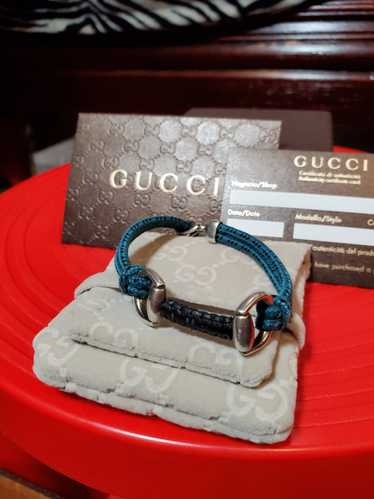 Gucci Gucci Silver and Blue Fabric Bracelet