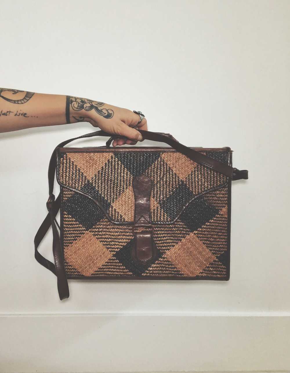 Woven Plaid Briefcase - image 1