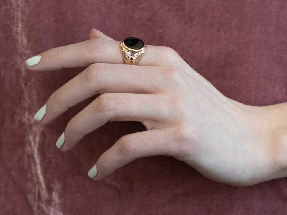 Retro Black Onyx Diamond Gold Ring - image 10
