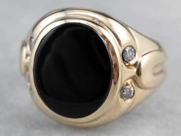 Retro Black Onyx Diamond Gold Ring - image 1