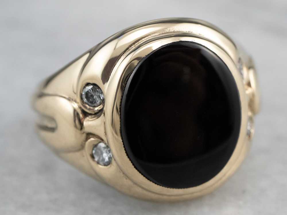 Retro Black Onyx Diamond Gold Ring - image 3