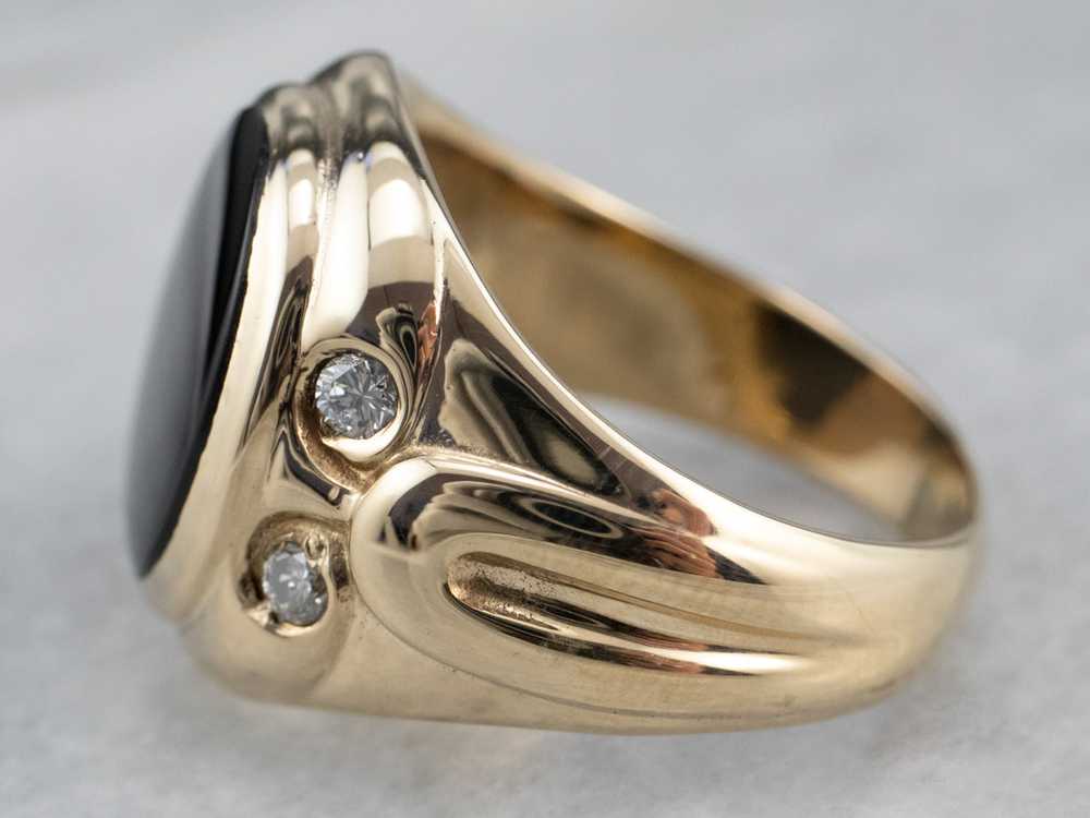 Retro Black Onyx Diamond Gold Ring - image 4