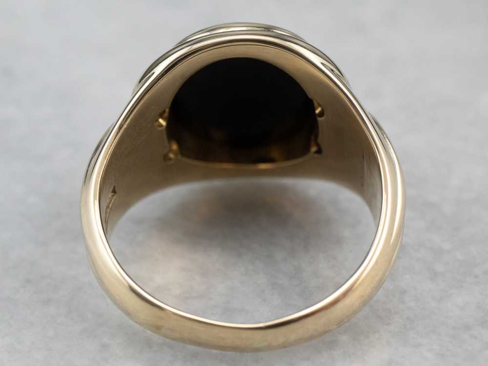 Retro Black Onyx Diamond Gold Ring - image 5