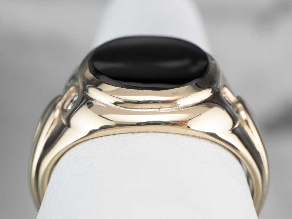 Retro Black Onyx Diamond Gold Ring - image 8