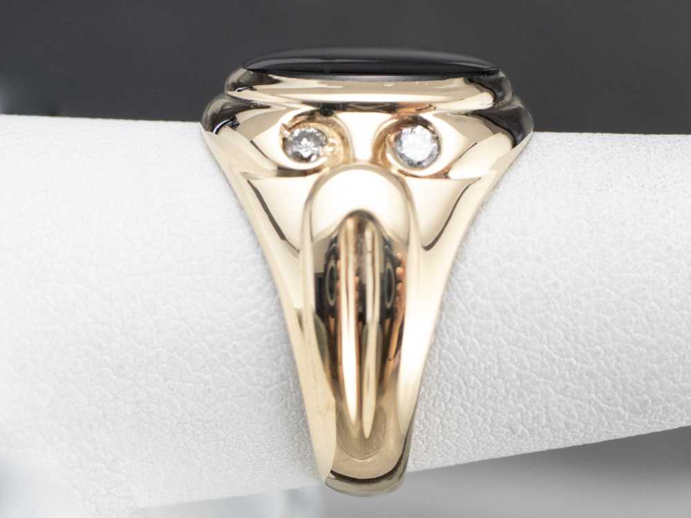 Retro Black Onyx Diamond Gold Ring - image 9