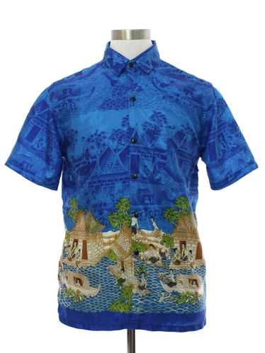 1980's Thai Silk Mens Asian Inspired Silk Shirt