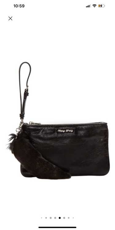 Miu Miu Black leather and fur pouch
