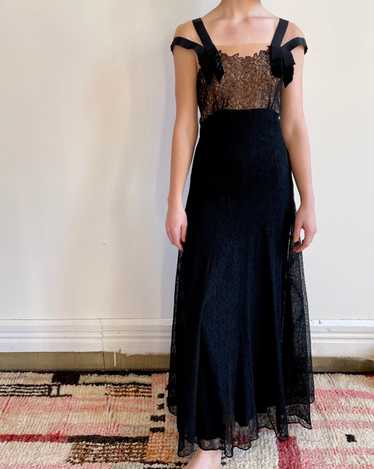1940s Black Lace Evening Gown