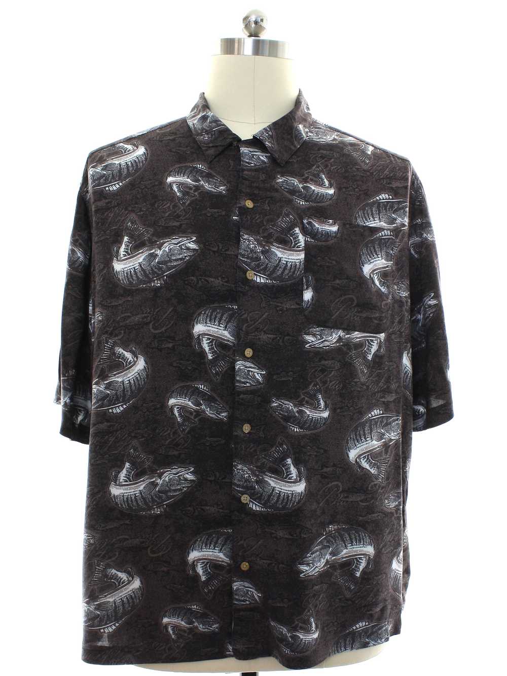 1990's Puritan Mens Rayon Bass Fish Graphic Print… - image 1