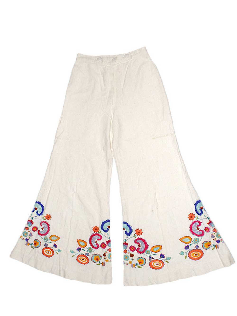 Vintage 70's Hand Embroidered Bell Bottoms - image 1