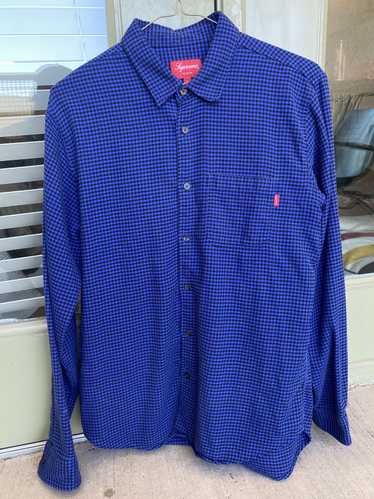 VINTAGE 2000s SUPREME GINGHAM PLAID 4-POCKET S/S BUTTON-UP SHIRT PURPLE  WHITE XL