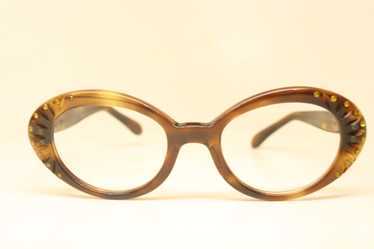 1960's Tortoise Oval Cat Eye Glasses With Rhinest… - image 1