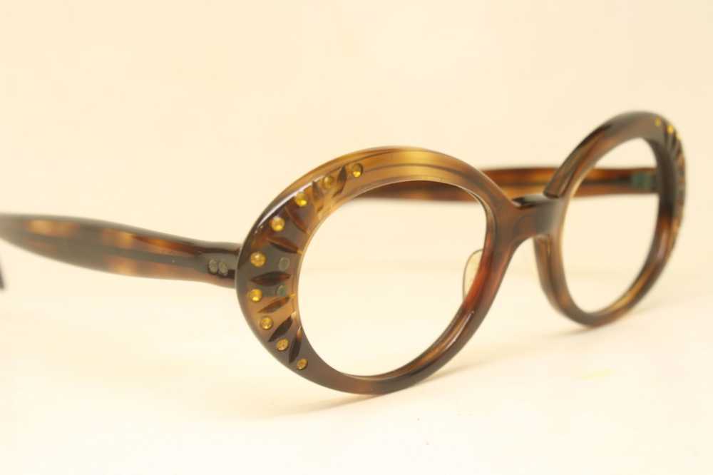 1960's Tortoise Oval Cat Eye Glasses With Rhinest… - image 3