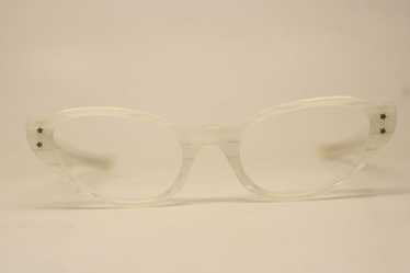 Unused Small White Stripe Vintage Cat Eye Glasses… - image 1