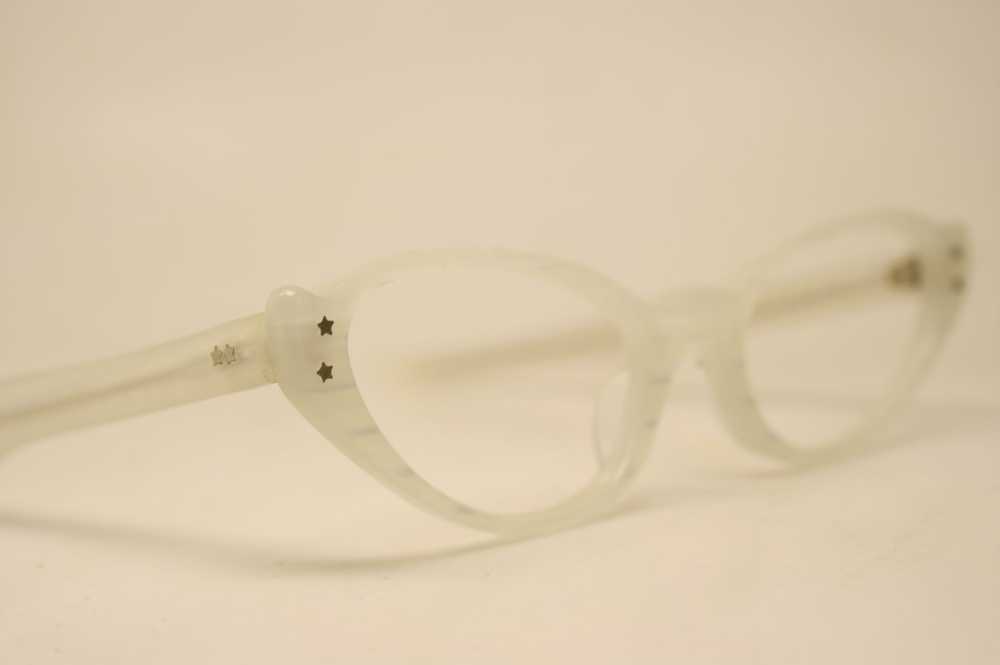 Unused Small White Stripe Vintage Cat Eye Glasses… - image 3