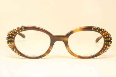 1960's Tortoise Oval Cat Eye Glasses With Rhinest… - image 1