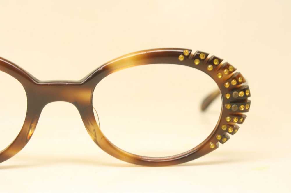 1960's Tortoise Oval Cat Eye Glasses With Rhinest… - image 3