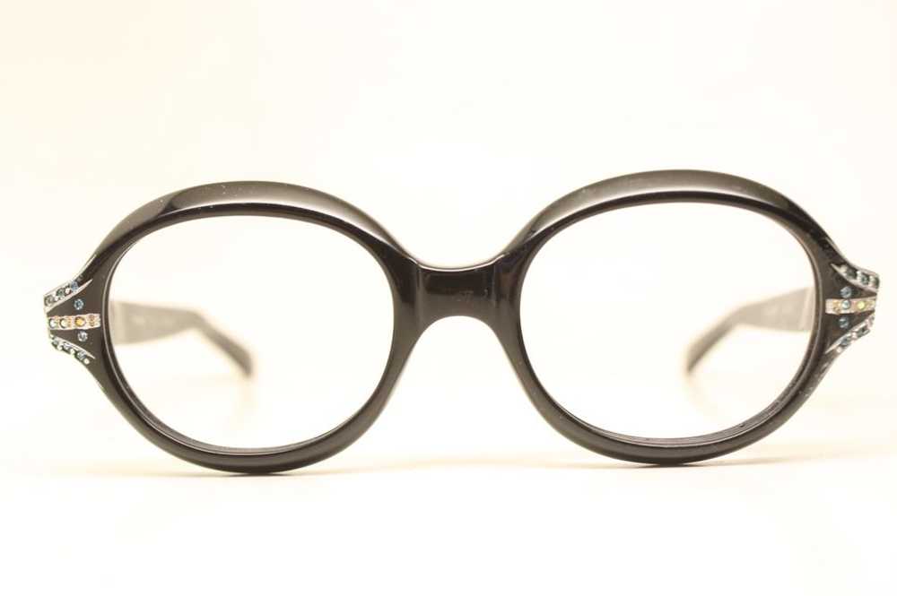 Unused Black Oval Rhinestone 1960's Eyeglasses NOS - image 1