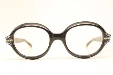 Unused Black Oval Rhinestone 1960's Eyeglasses NOS - image 1