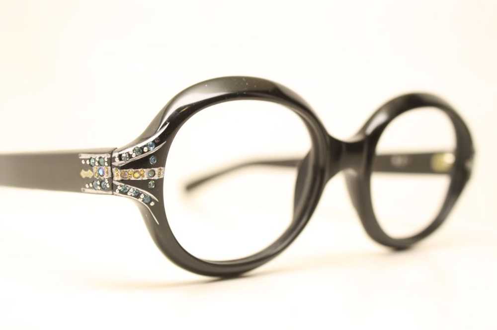 Unused Black Oval Rhinestone 1960's Eyeglasses NOS - image 3