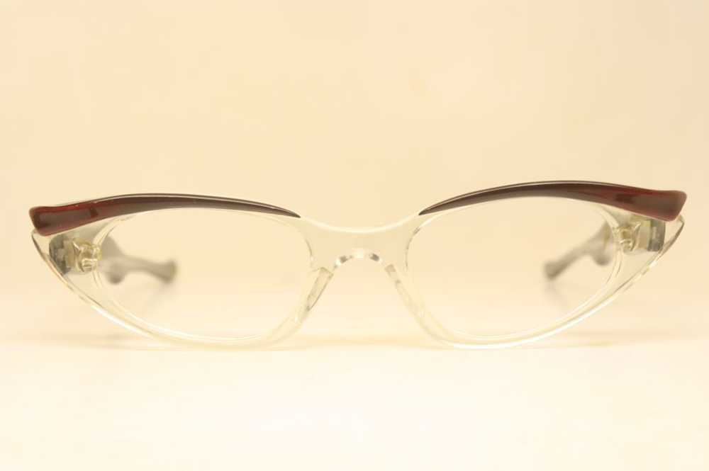 Small Red Clear Vintage Unused Cat Eye Glasses - image 1