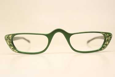Unused Vintage Green Aluminum Cat Eye Reading Gla… - image 1