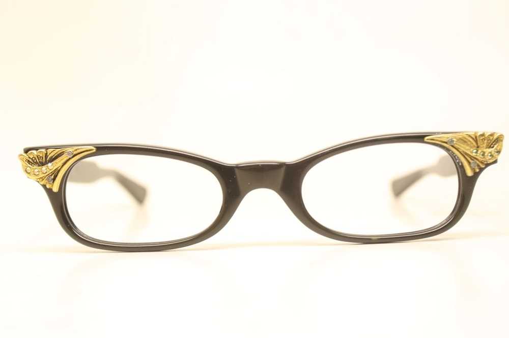 Unused Brown Rhinestone Cat Eye Glasses NOS - image 1