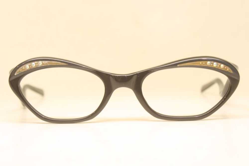 Unused Black Blue Rhinestone cat eye frames vinta… - image 1