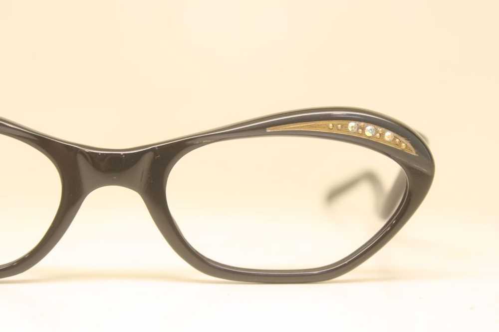 Unused Black Blue Rhinestone cat eye frames vinta… - image 3