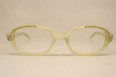 Unused White Rhinestone Cat Eye Glasses New Old S… - image 1