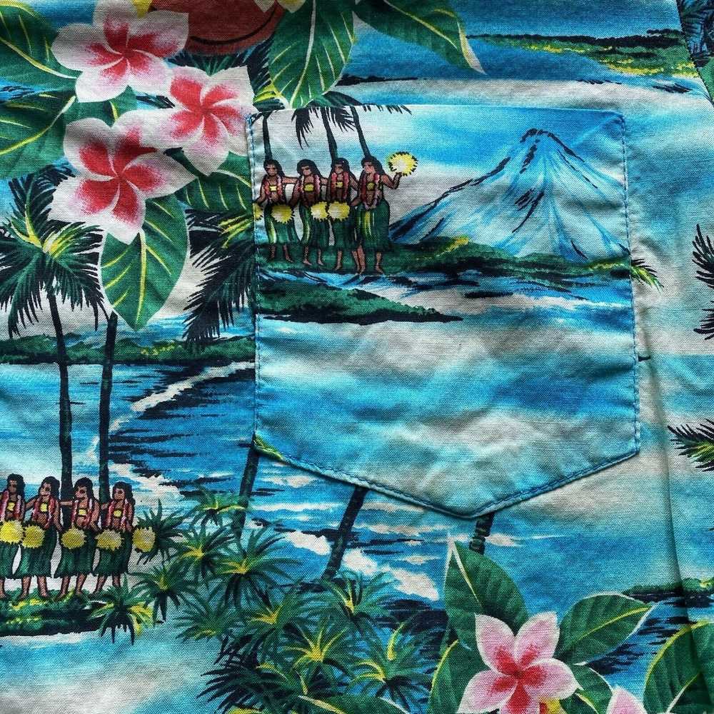Handmade 60s vintage Aloha Hawaiian Shirt Blue Pa… - image 6