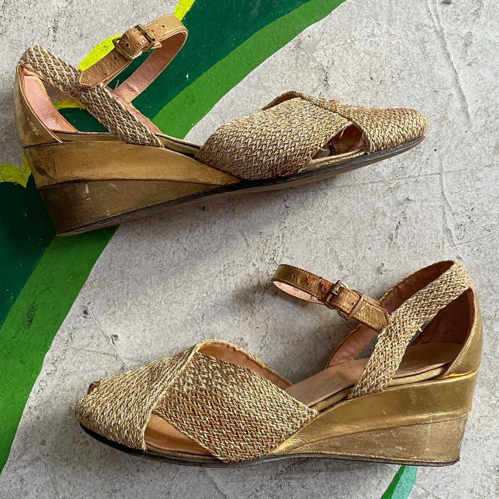 Late 30s early 40s Gold woven platform wedges - image 1