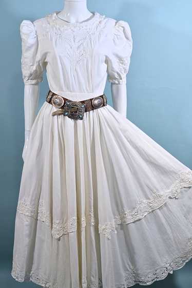 Vintage White Battenberg Lace Priarie Dress M