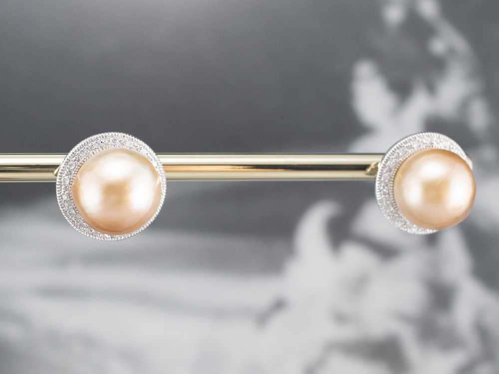 Pink Pearl Diamond Halo Stud Earrings - image 10