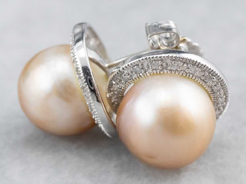 Pink Pearl Diamond Halo Stud Earrings - image 3