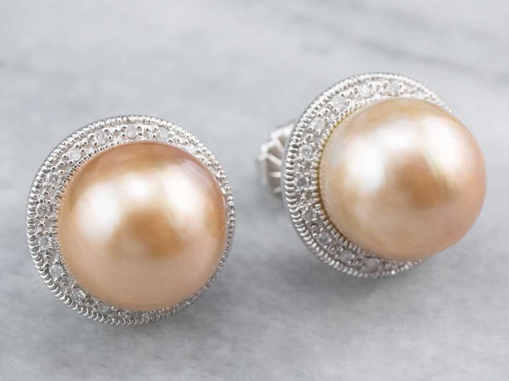 Pink Pearl Diamond Halo Stud Earrings - image 4