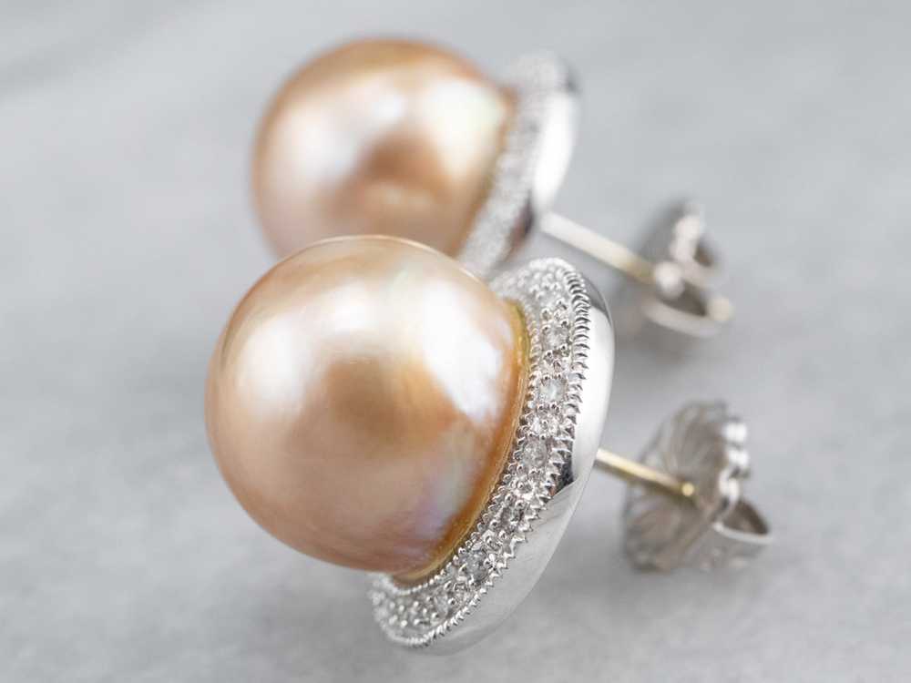 Pink Pearl Diamond Halo Stud Earrings - image 5