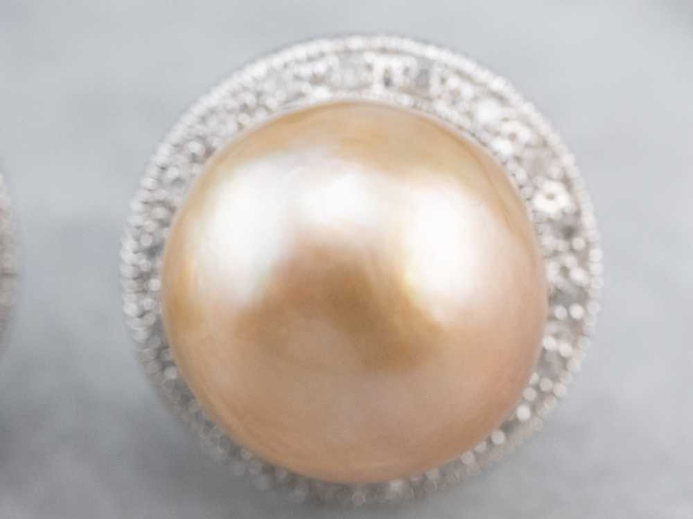 Pink Pearl Diamond Halo Stud Earrings - image 6