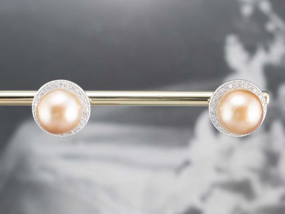 Pink Pearl Diamond Halo Stud Earrings - image 8