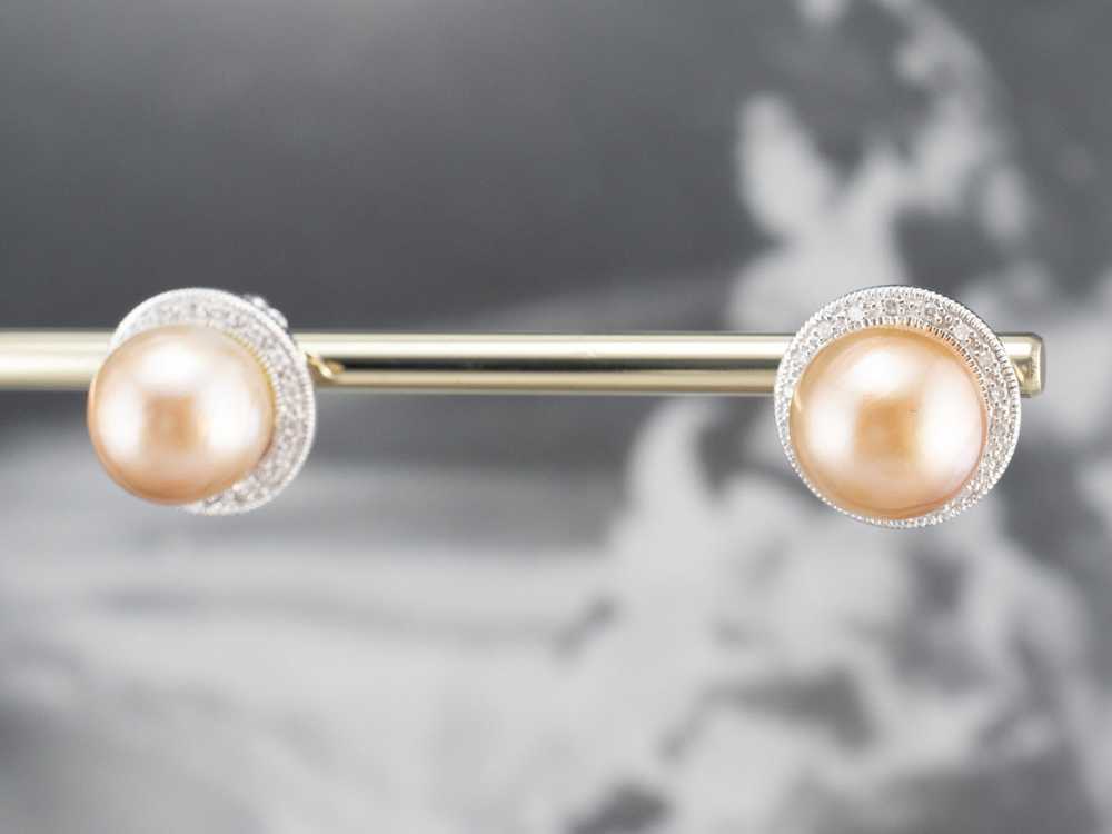 Pink Pearl Diamond Halo Stud Earrings - image 9