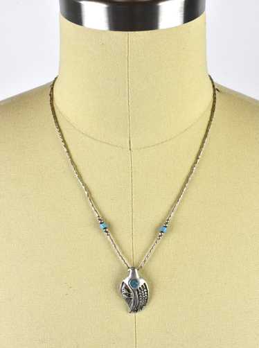 Sterling Silver Quail Pendant with Turquoise Flake