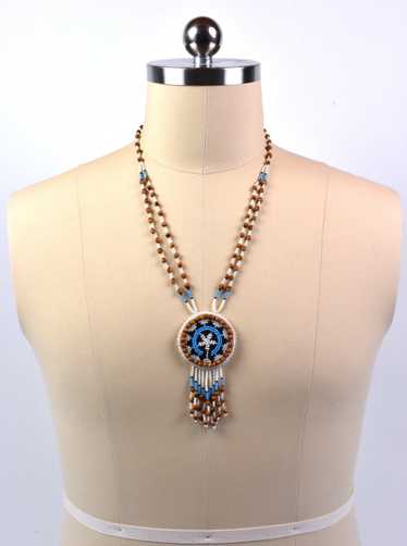 Southwest Native Indian Beaded Rosette Necklace wi