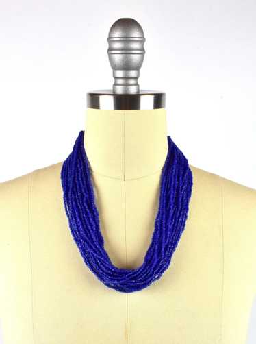 Cobalt Blue Multi-Strand Beaded Necklace with 1940