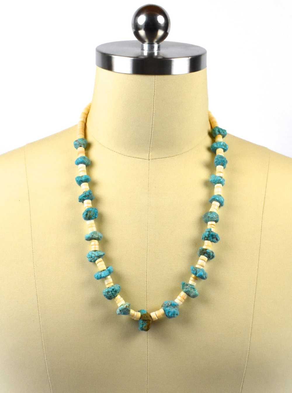 Raw Turquoise and Shell Southwestern Long Necklace - image 1