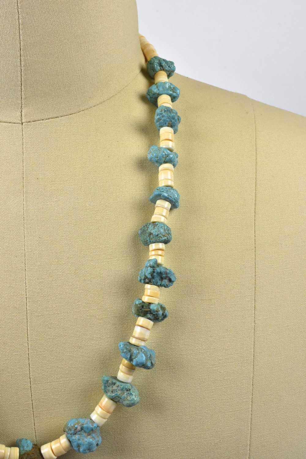 Raw Turquoise and Shell Southwestern Long Necklace - image 2