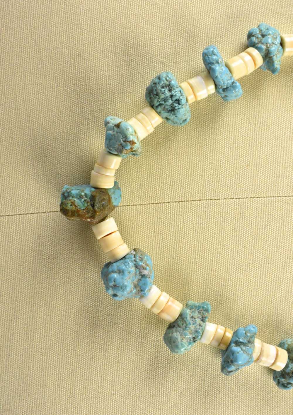 Raw Turquoise and Shell Southwestern Long Necklace - image 3