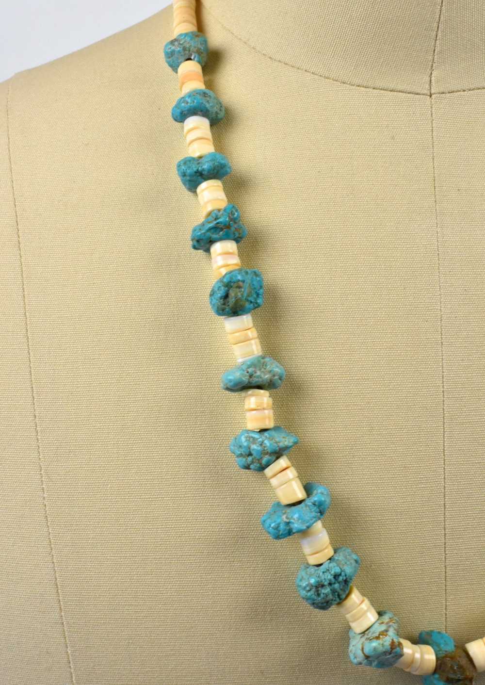Raw Turquoise and Shell Southwestern Long Necklace - image 4