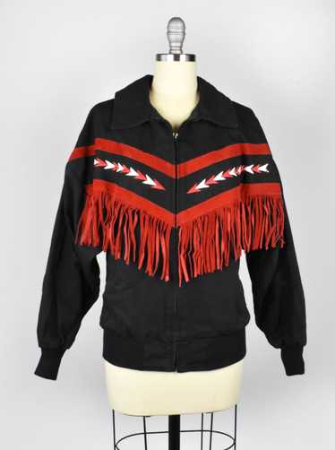 Black Southwestern Jacket with Red Fringe
