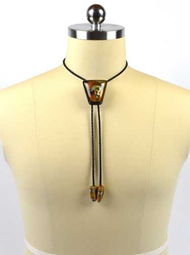 Handmade 1970's Bolo Tie Wood, Turquoise and Sterl