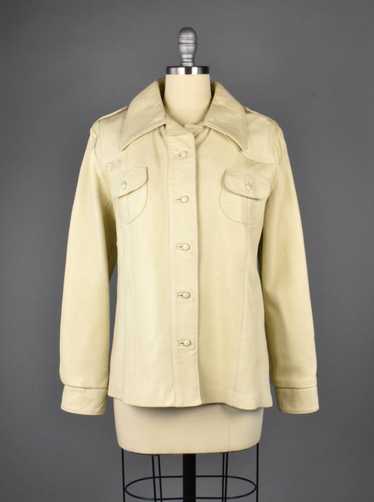 1970's Beige Leather Shirt Jacket by Karen Silton